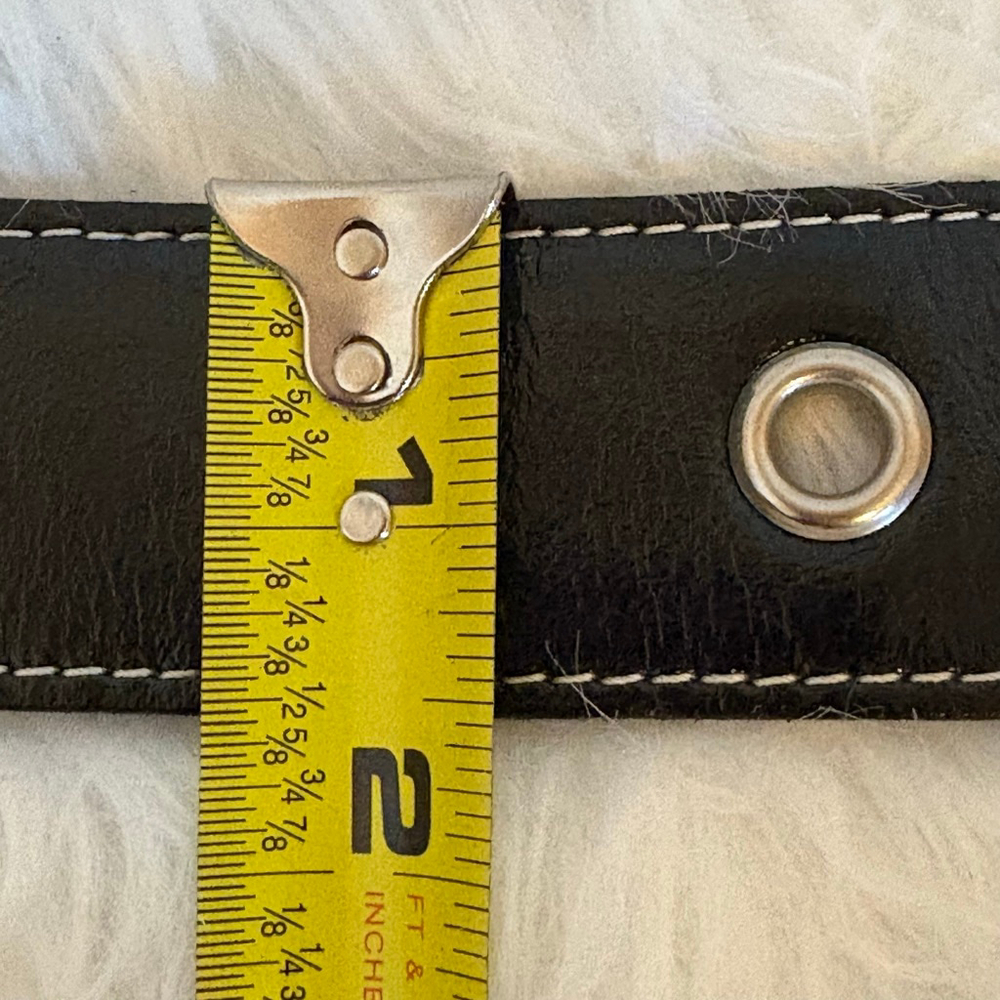 Women's DKNY Small Black White Stitch Leather Glazed Calf Belt Small - Picture 12 of 16